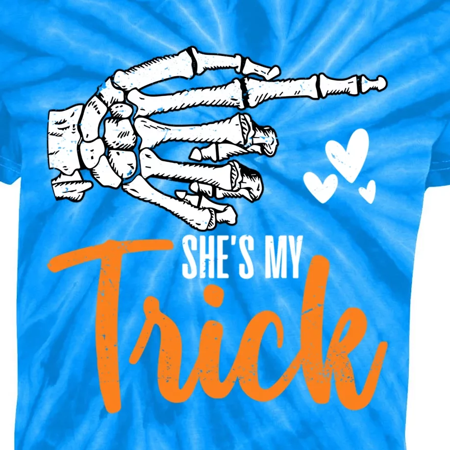 Funny Shes My Trick Skeleton Matching Couples Halloween Day Gift Kids Tie-Dye T-Shirt