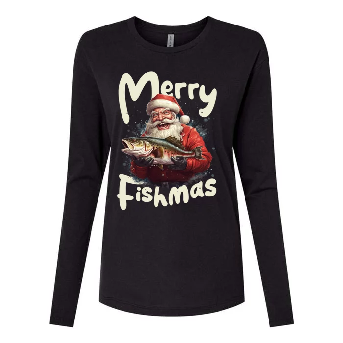 Funny Santa Merry Fishmas Gift Womens Cotton Relaxed Long Sleeve T-Shirt