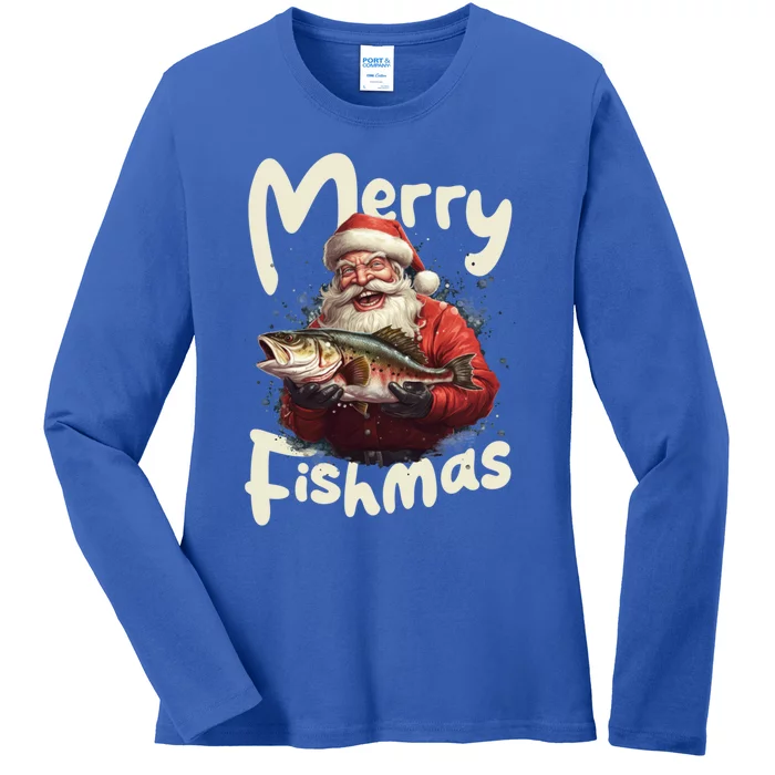 Funny Santa Merry Fishmas Gift Ladies Long Sleeve Shirt