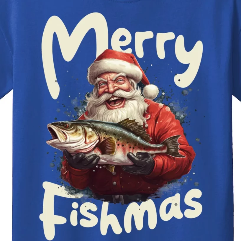 Funny Santa Merry Fishmas Gift Kids T-Shirt