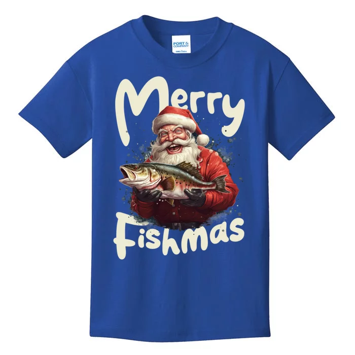 Funny Santa Merry Fishmas Gift Kids T-Shirt