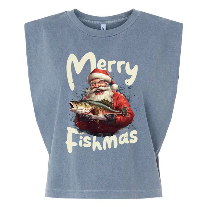 Funny Santa Merry Fishmas Gift Garment-Dyed Women's Muscle Tee