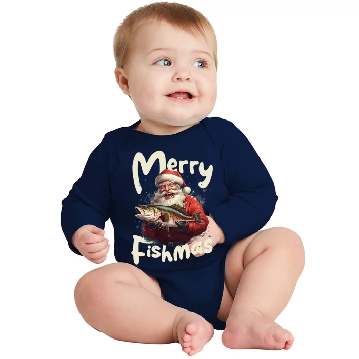 Funny Santa Merry Fishmas Gift Baby Long Sleeve Bodysuit