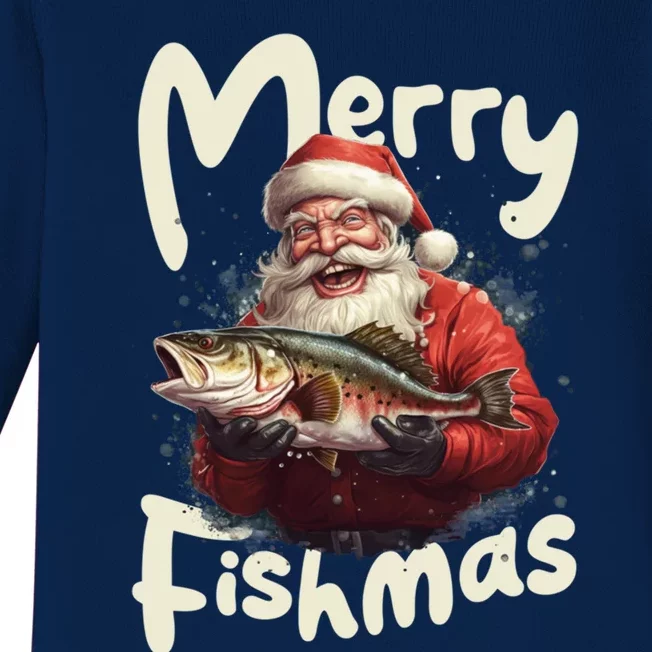 Funny Santa Merry Fishmas Gift Baby Long Sleeve Bodysuit