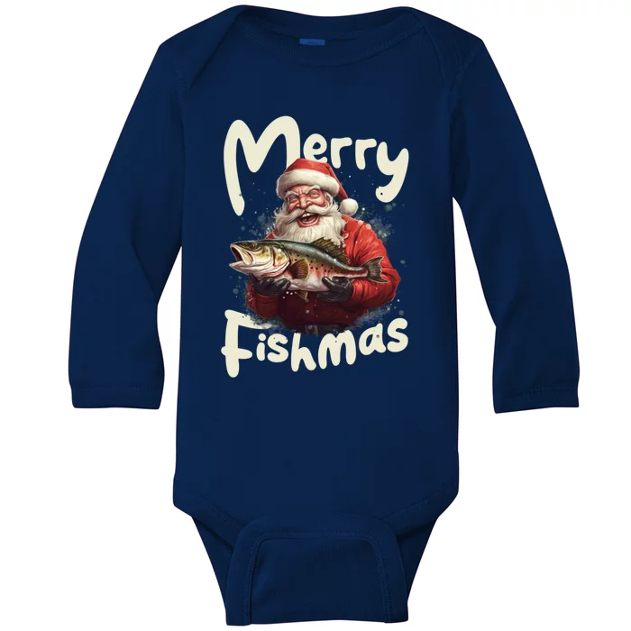 Funny Santa Merry Fishmas Gift Baby Long Sleeve Bodysuit