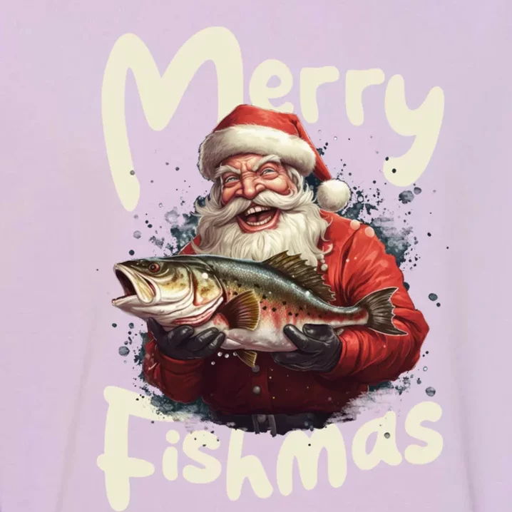 Funny Santa Merry Fishmas Gift Garment-Dyed Sweatshirt