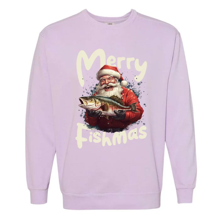 Funny Santa Merry Fishmas Gift Garment-Dyed Sweatshirt