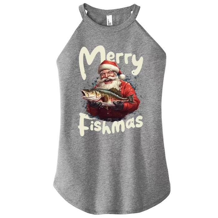 Funny Santa Merry Fishmas Gift Women’s Perfect Tri Rocker Tank