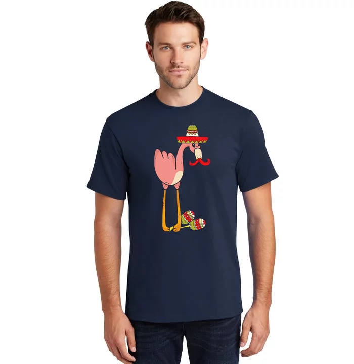 Flamingo Sombrero Mustache Mexican Funny Cinco De Mayo Gift Tall T-Shirt