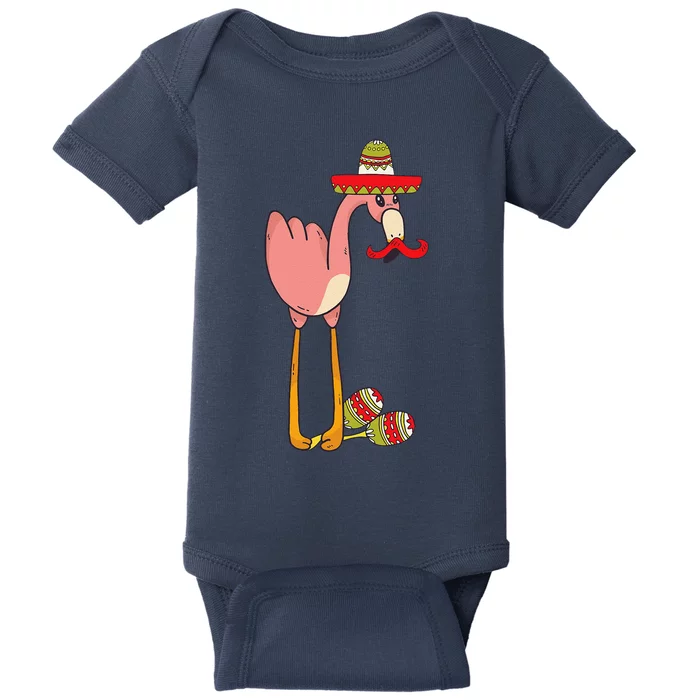 Flamingo Sombrero Mustache Mexican Funny Cinco De Mayo Gift Baby Bodysuit