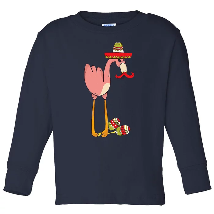 Flamingo Sombrero Mustache Mexican Funny Cinco De Mayo Gift Toddler Long Sleeve Shirt