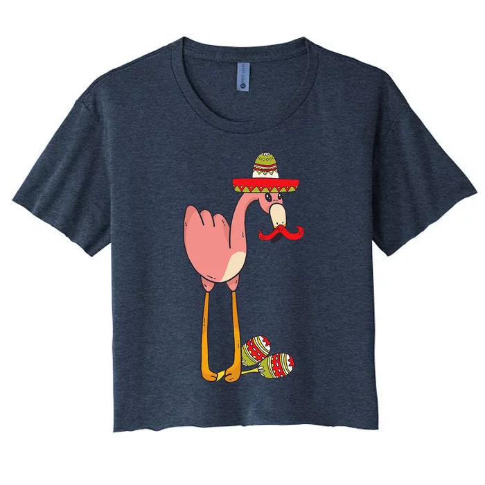 Flamingo Sombrero Mustache Mexican Funny Cinco De Mayo Gift Women's Crop Top Tee