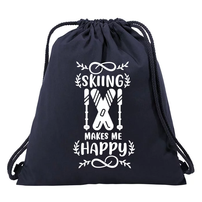 Funny Skiing Makes Me Happy Ski Gift Drawstring Bag