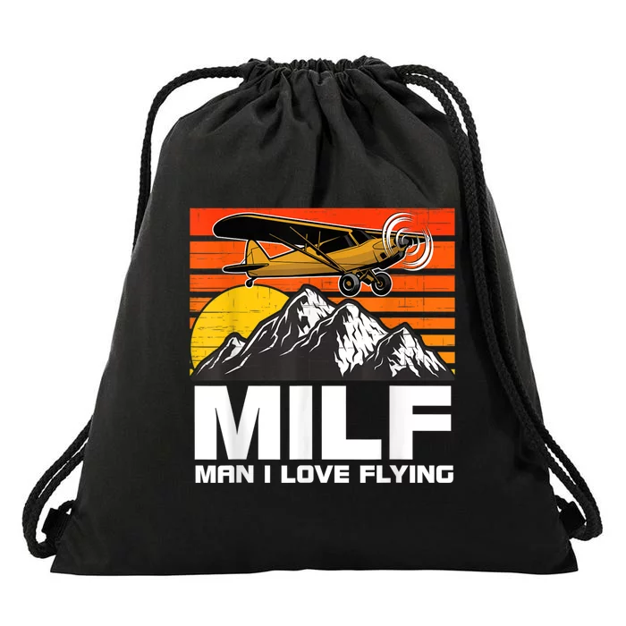 Funny Saying MILF Man I Love Flying Drawstring Bag