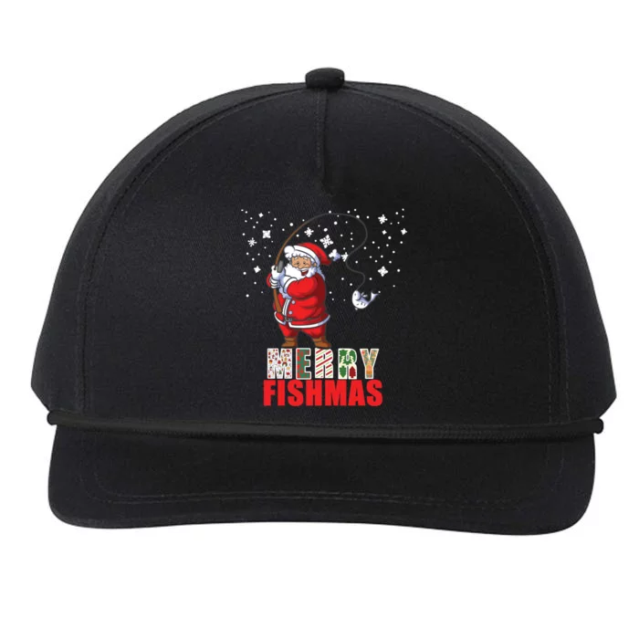 Funny Santa Merry Fishmas Christmas Family Matching Pajama Gift Snapback Five-Panel Rope Hat