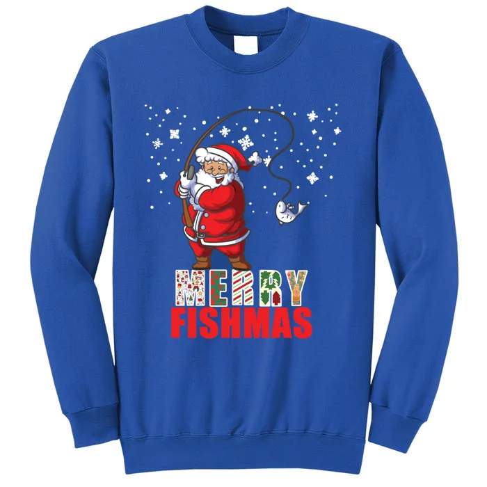 Funny Santa Merry Fishmas Christmas Family Matching Pajama Gift Tall Sweatshirt