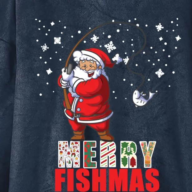 Funny Santa Merry Fishmas Christmas Family Matching Pajama Gift Hooded Wearable Blanket