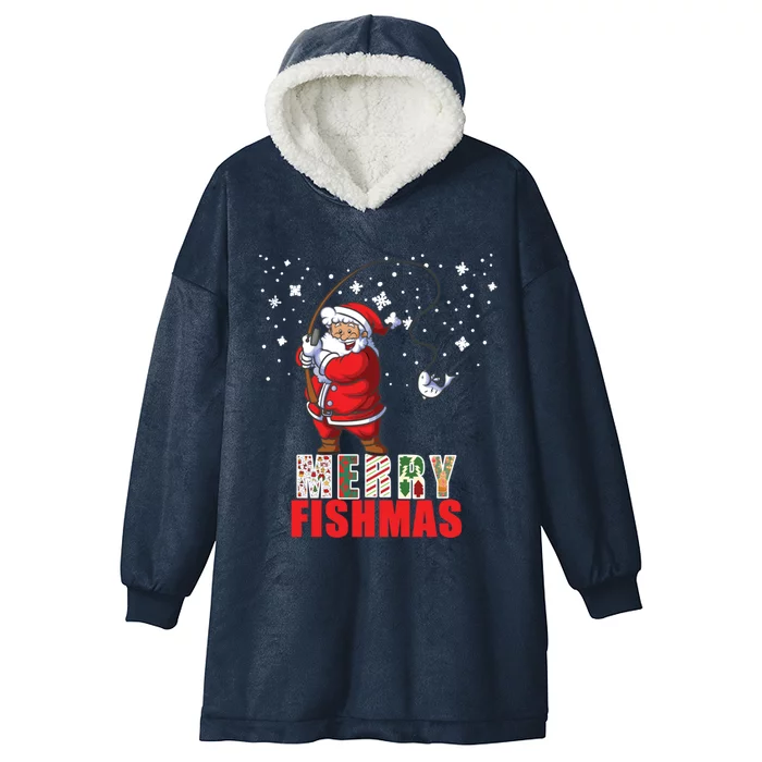 Funny Santa Merry Fishmas Christmas Family Matching Pajama Gift Hooded Wearable Blanket