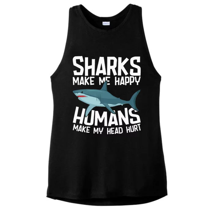 Funny Sharks Make Me Happy Marine Biology Shark Ladies Tri-Blend Wicking Tank