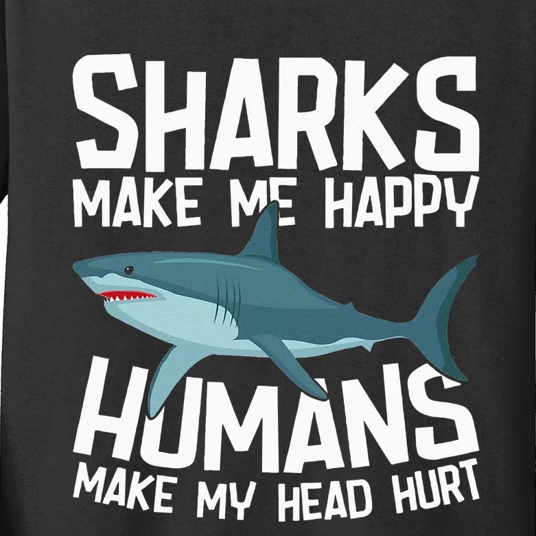 Funny Sharks Make Me Happy Marine Biology Shark Kids Long Sleeve Shirt