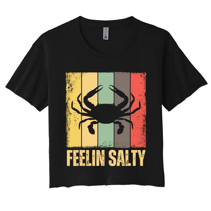 Feelin Salty Maryland Crab Retro Vintage Women's Crop Top Tee