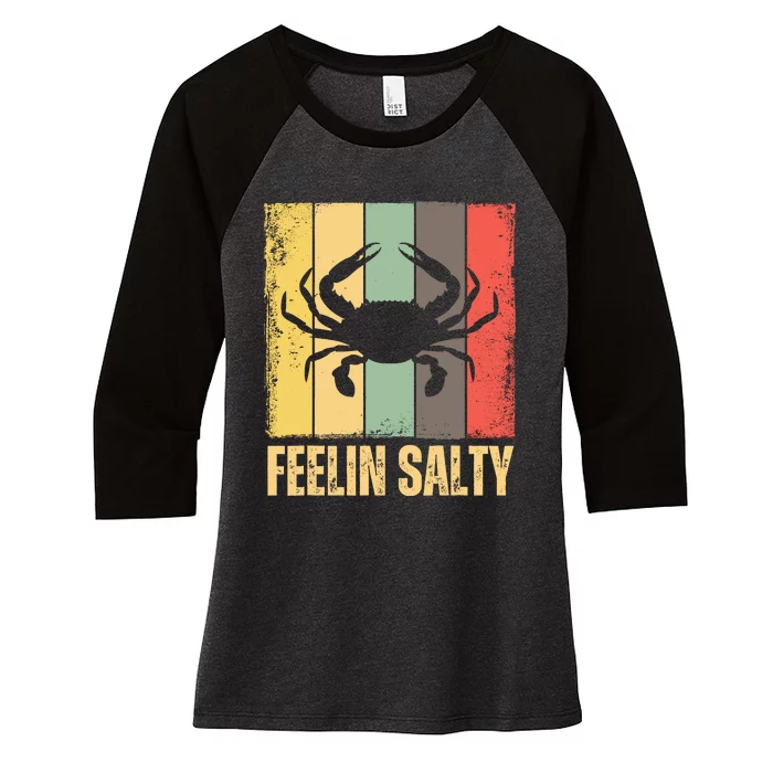 Feelin Salty Maryland Crab Retro Vintage Women's Tri-Blend 3/4-Sleeve Raglan Shirt