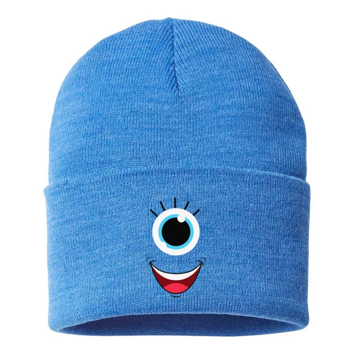 Funny Scary Monster Eyeball Face Easy Halloween Costume Sustainable Knit Beanie