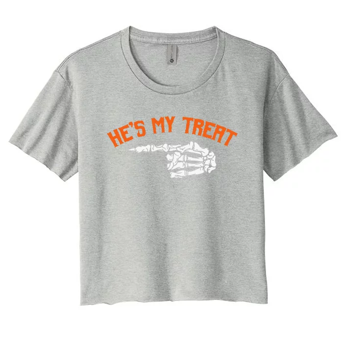 Funny Shes My Trick Hes My Treat Halloween Couple Matching Gift Women's Crop Top Tee