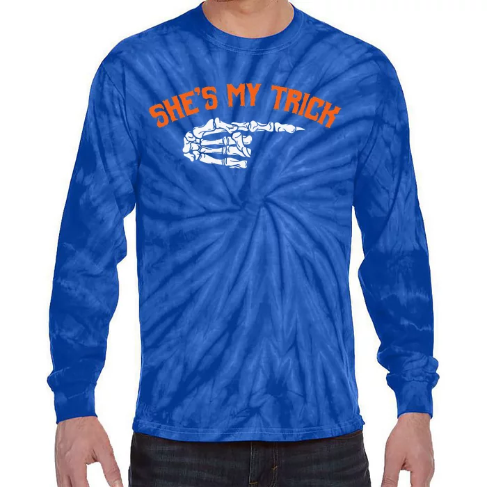 Funny Shes My Trick Hes My Treat Halloween Couple Matching Tie-Dye Long Sleeve Shirt