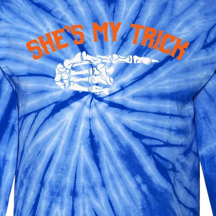 Funny Shes My Trick Hes My Treat Halloween Couple Matching Tie-Dye Long Sleeve Shirt