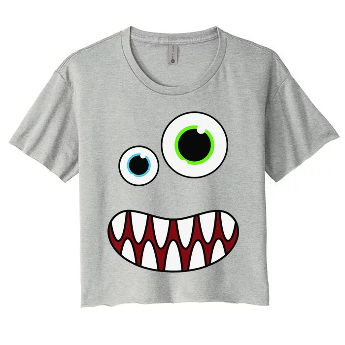 Funny Silly Monster Face Costume Birthday Party Halloween Women's Crop Top Tee