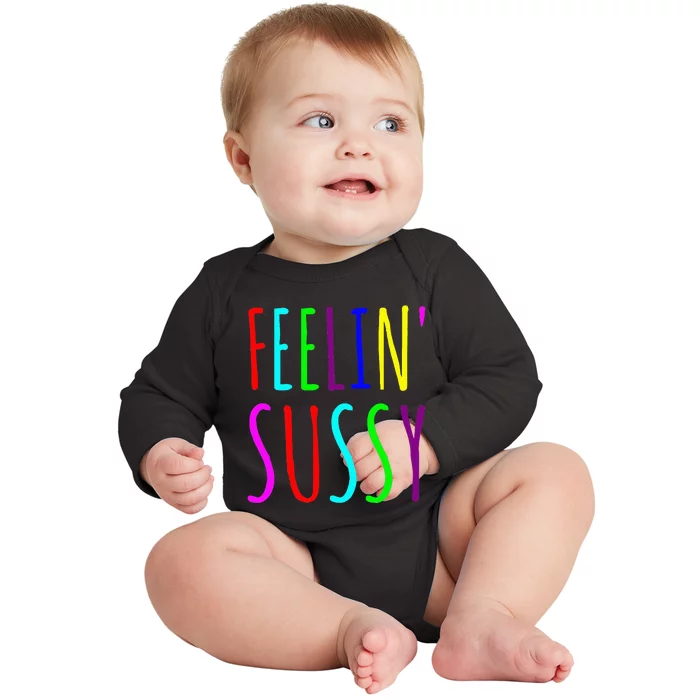 Feelin Sussy Mobile Gamer Funny Sus Imposter Crew Colors Baby Long Sleeve Bodysuit