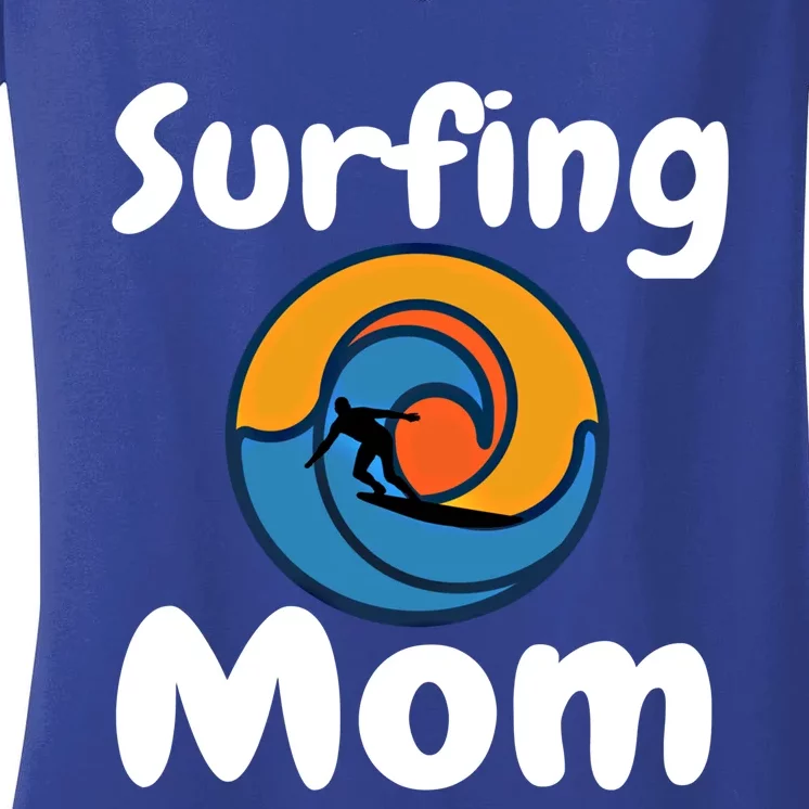 Funny Surfing Mom Surfer Mother Retro Sunrise Sunset Surf Gift Women's V-Neck T-Shirt