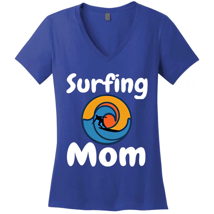 Funny Surfing Mom Surfer Mother Retro Sunrise Sunset Surf Gift Women's V-Neck T-Shirt