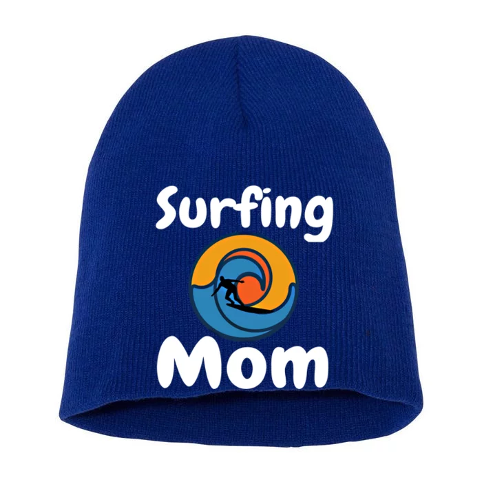 Funny Surfing Mom Surfer Mother Retro Sunrise Sunset Surf Gift Short Acrylic Beanie