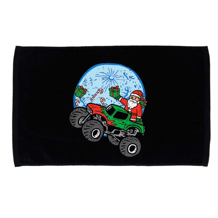 Funny Santa Monster Truck Xmas Christmas PJs Microfiber Hand Towel