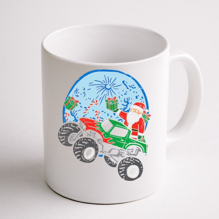 Funny Santa Monster Truck Xmas Christmas PJs Front & Back Coffee Mug