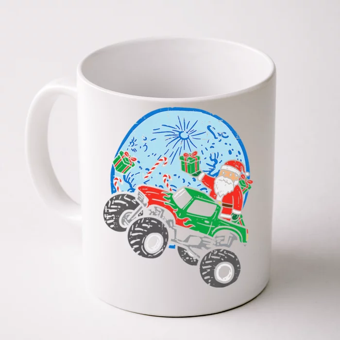 Funny Santa Monster Truck Xmas Christmas PJs Front & Back Coffee Mug