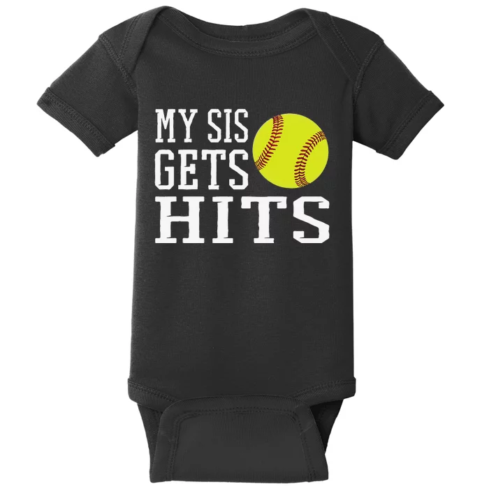 Funny Softball My Sis Gets Hits Brother & Sister Softball Baby Bodysuit