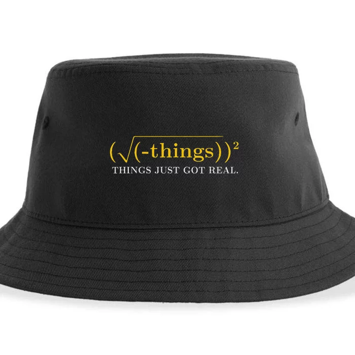 Funny saying Math Equation Things Just Got Real Sustainable Bucket Hat