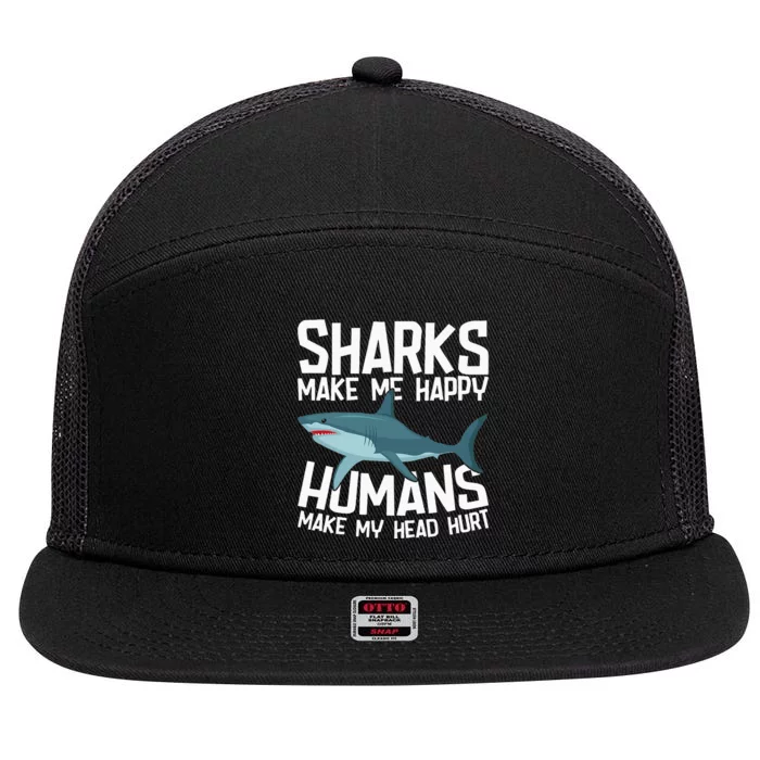 Funny Sharks Make Me Happy Marine Biology Shark 7 Panel Mesh Trucker Snapback Hat