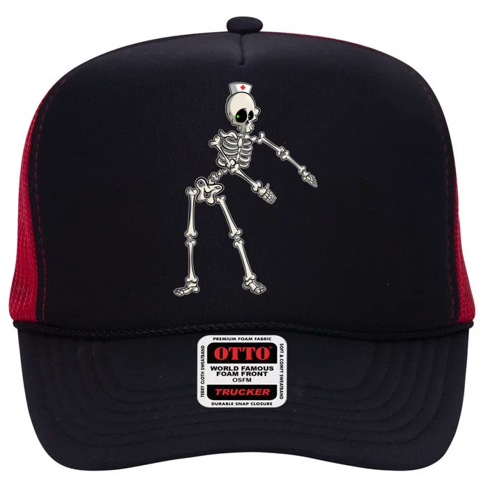 Flossing Skeleton Nurse Halloween Gift High Crown Mesh Trucker Hat