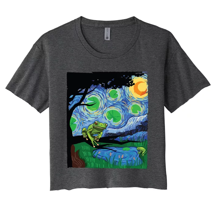 Frog, Starry Night Cat Tee, Van Gogh Frog Gift, Frog Women's Crop Top Tee