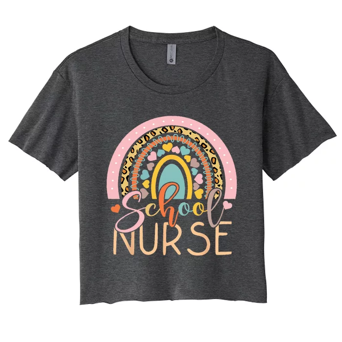 Funny School Nurse Rainbow Leopard Nurse Back To School Women's Crop Top Tee