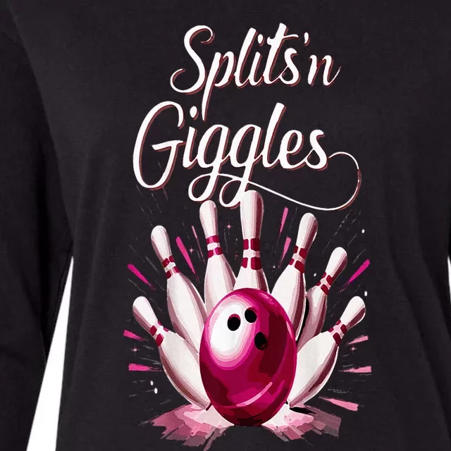 Funny Splits N Giggles Bowling Team Cute Bowler Womens Cotton Relaxed Long Sleeve T-Shirt