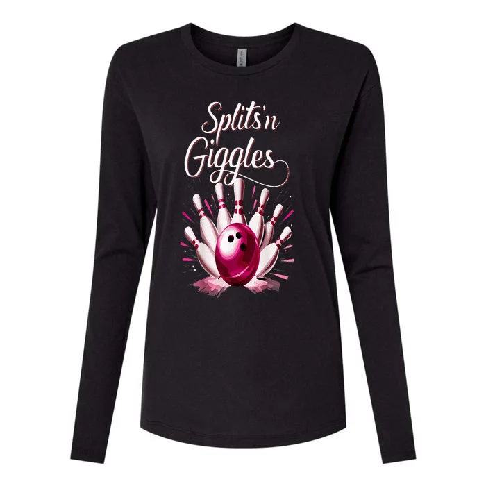 Funny Splits N Giggles Bowling Team Cute Bowler Womens Cotton Relaxed Long Sleeve T-Shirt