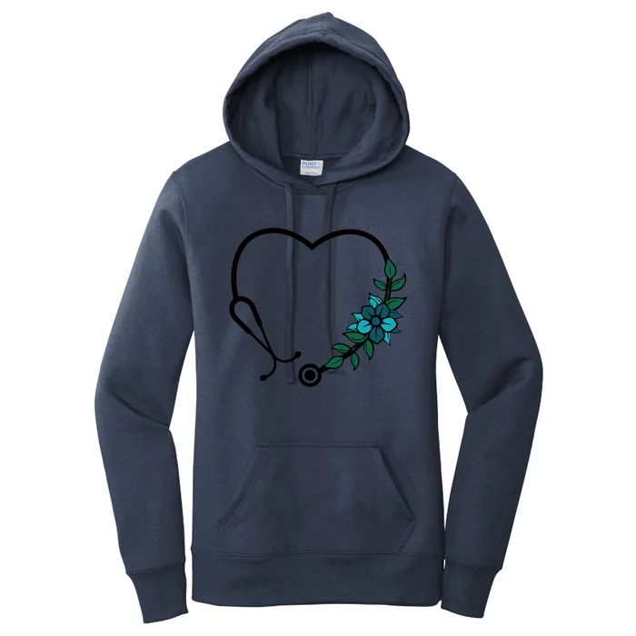 Floral Stethoscope Nurse Flower Heart Stethoscope Nursing Gift Women's Pullover Hoodie