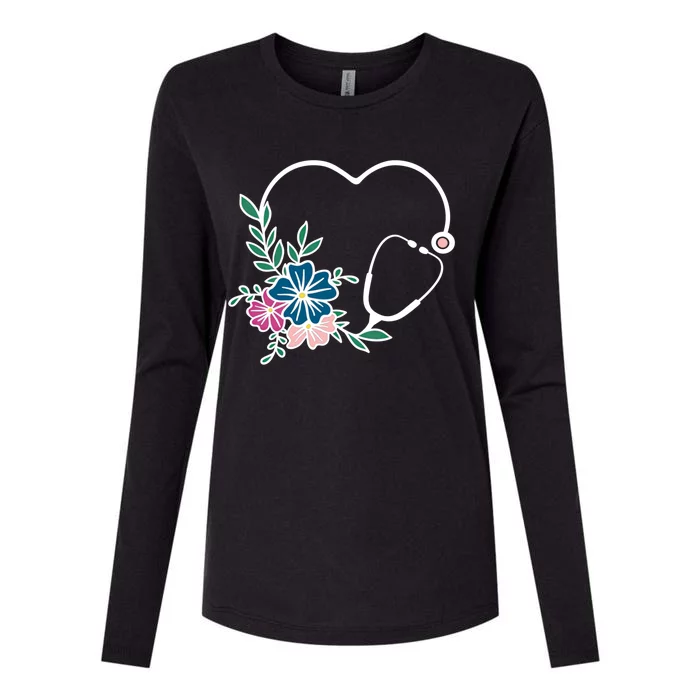 Floral Stethoscope Nurse Healthcare Worker Medical Field Gift Womens Cotton Relaxed Long Sleeve T-Shirt