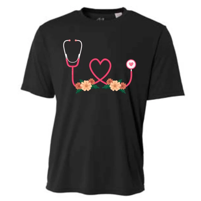 Floral Stethoscope Nurse Flower Female Doctor Gift Cooling Performance Crew T-Shirt