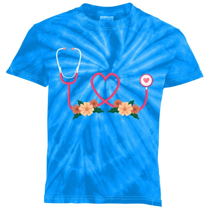 Floral Stethoscope Nurse Flower Female Doctor Gift Kids Tie-Dye T-Shirt